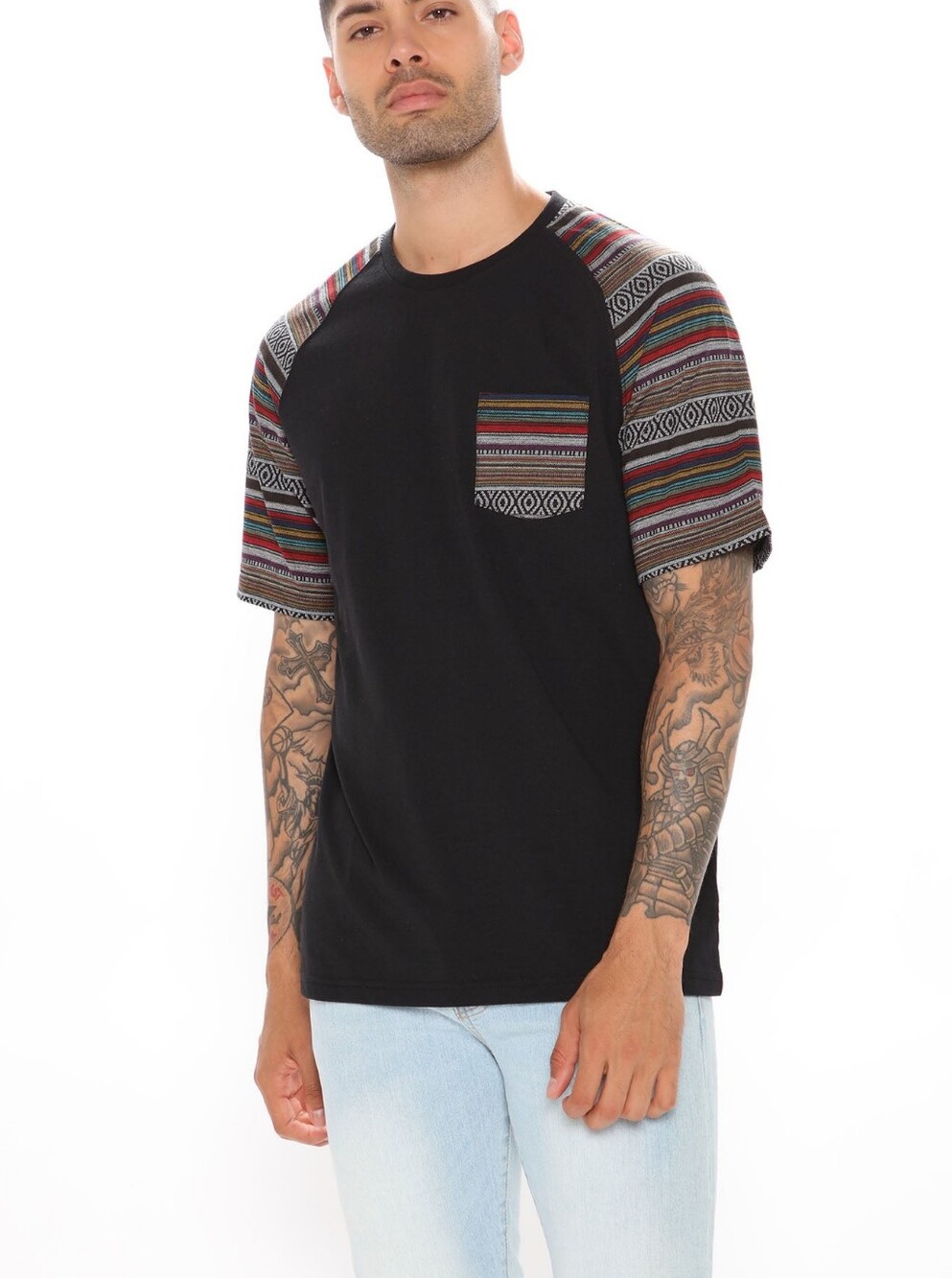 Beautiful Giant Black Short-Sleeve Raglan Pocket Tee